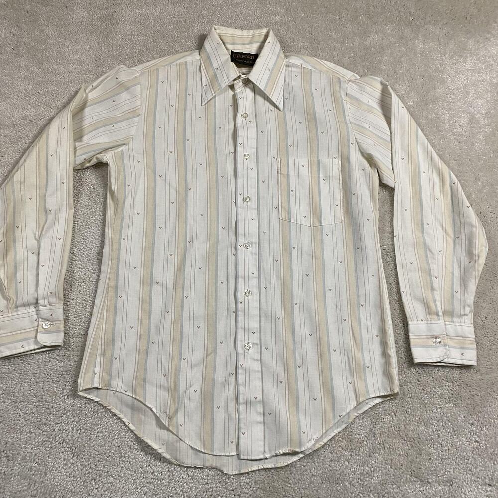 VTG 70s Shirt Mens L Stripe Flared Disco Retro Menswear Oxford Shirtmakers